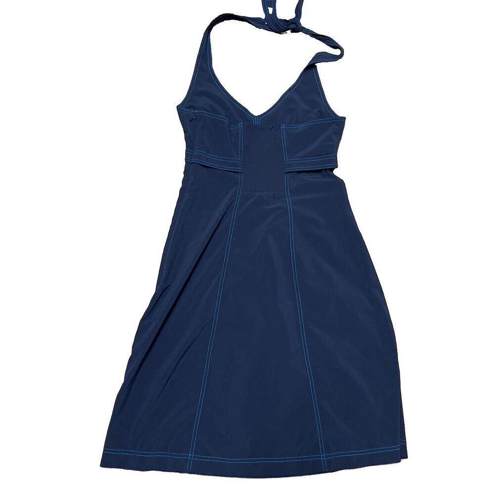 Athleta Navy Blue Halter Dress Size 8 Contrast Stitch A-Line Athletic Casual EUC - Picture 4 of 7